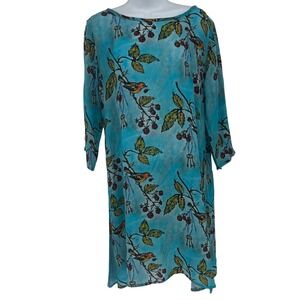 APNY Anthropologie Tunic Dress Beach Cover‎ Resort Size M Blue Birds Raspberries